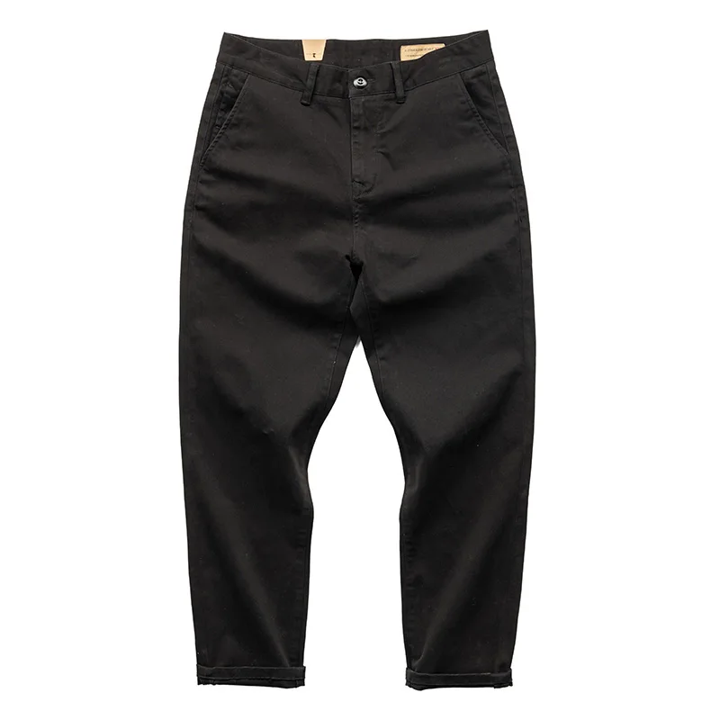 

Men's Autumn/Winter Thick Warm Loose Straight-leg Long Pants Smart Business Casual Trousers Stretch Washed Cotton Black Chino