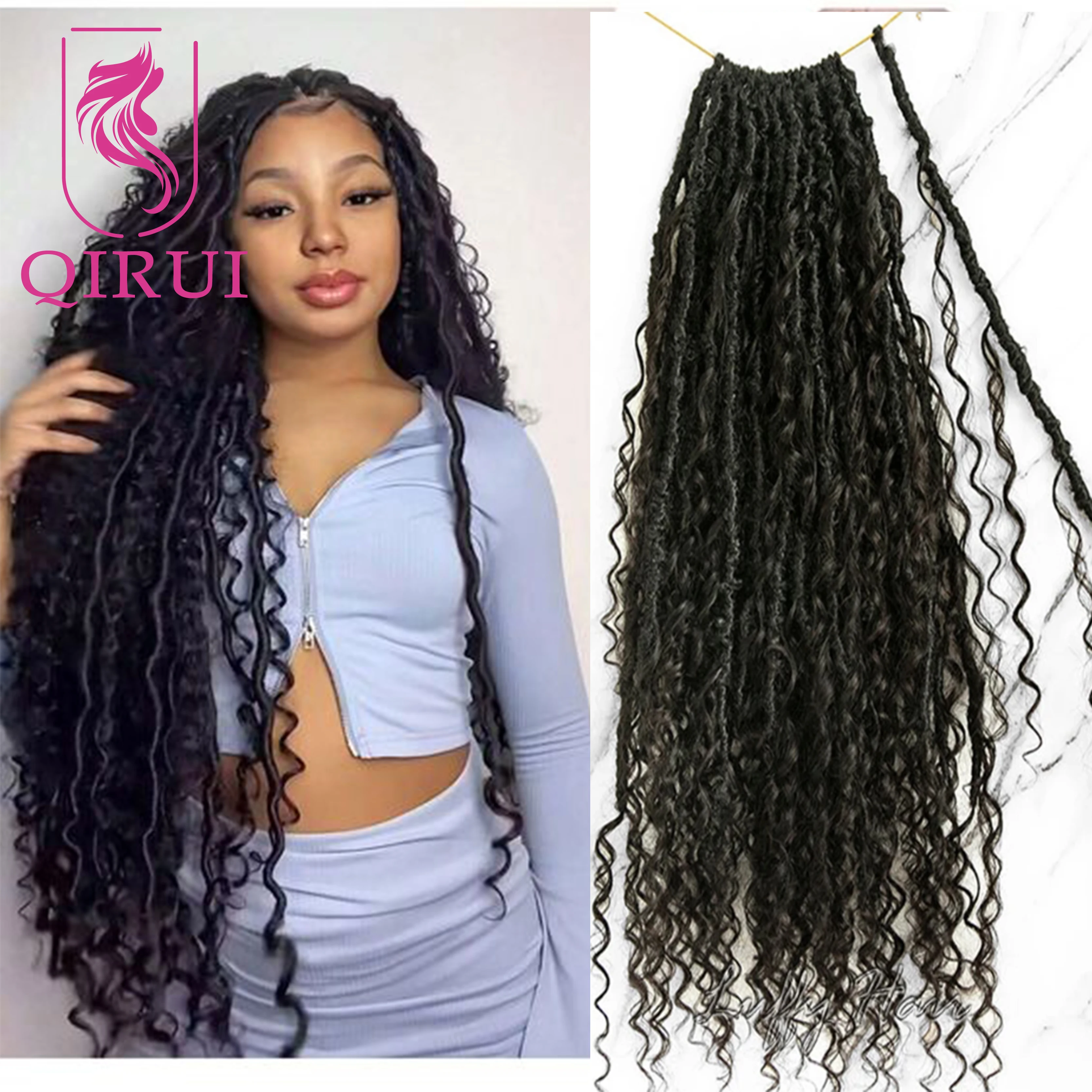 

Crochet Boho Locs With Human Hair Curls Pre Looped Crochet Human Hair Curly Ends Extensions For Black Women Synthetic Locs