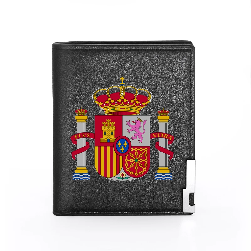 Fashion Reino de España Spain Theme Pu Leather Wallet Men Billfold Slim Credit Card Holders Short Purses Carteira Masculino