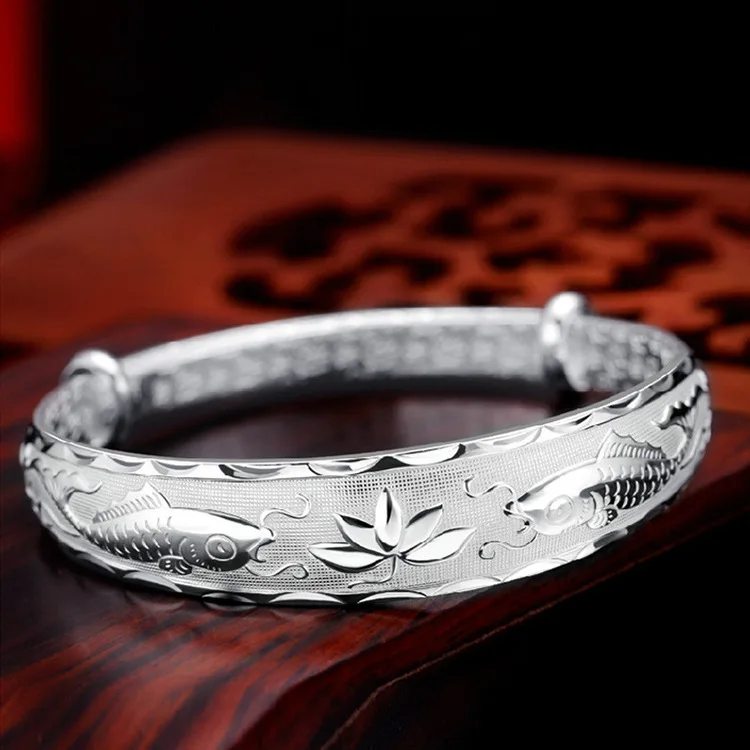 

Luxury 925 Sterling Silver Pisces Play Lotus Bracelets Bangles For Women Fashion Party Wedding Designer Jewelry Holiday Gifts