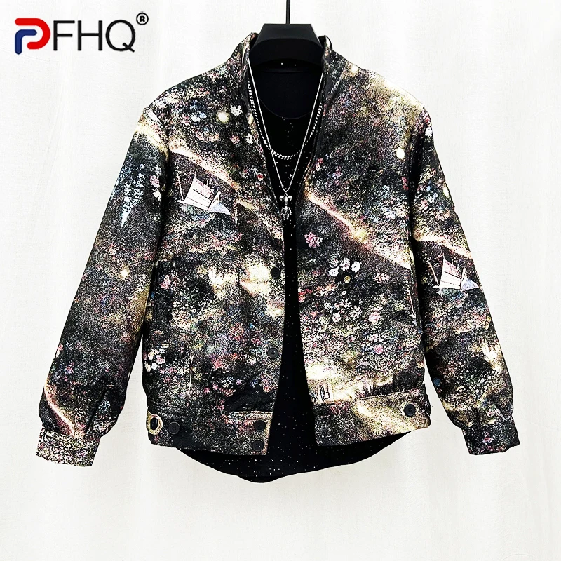 

PFHQ Dreamy Print Stand Collar Jackets Male Letter Niche Contrast Color Techwear Avant-garden Creativity Art Autumn Coat 21Z2302