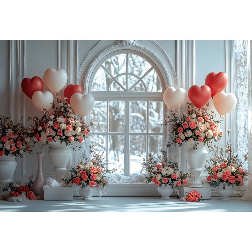 Rose Flower Window Valentine's Day Photography Background Baby Birthday Wedding Party Decor Kid Portrait Backdrop Photo Studio