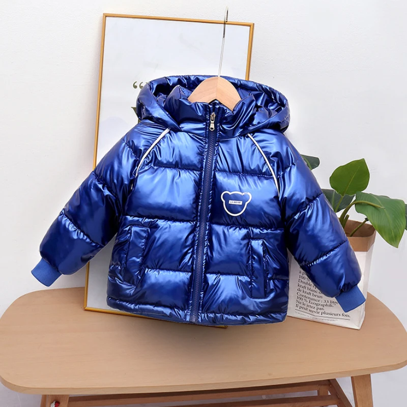 Winter down jacket coat boys girls hooded plus velvet warm jackets 2-7 years old weatherproof Korean fashion children\'s clothing