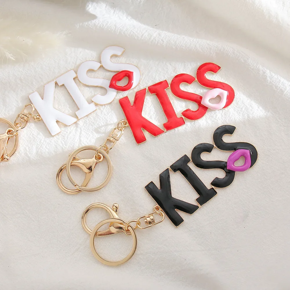 Lover's Gift Rhinestone Crystal 3 Colors Kiss Letter Pendant Keychain Car Handbag Key Holder Jewelry Dropshipping