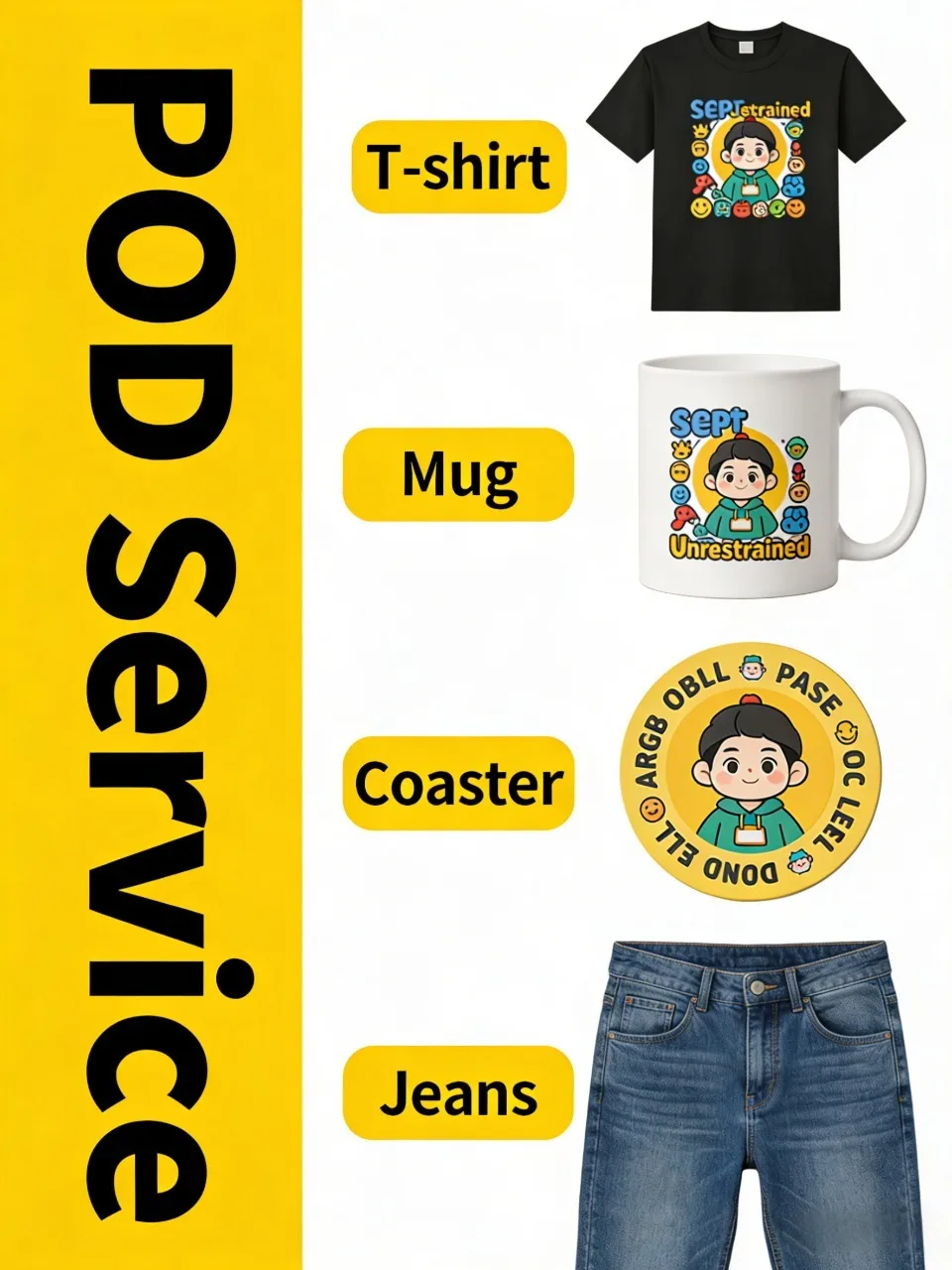 Pod Service Professional Customization POD T-shirt Patch Mug Jeans Coaster Bag Personalization Custom Heat Press Transfer Print