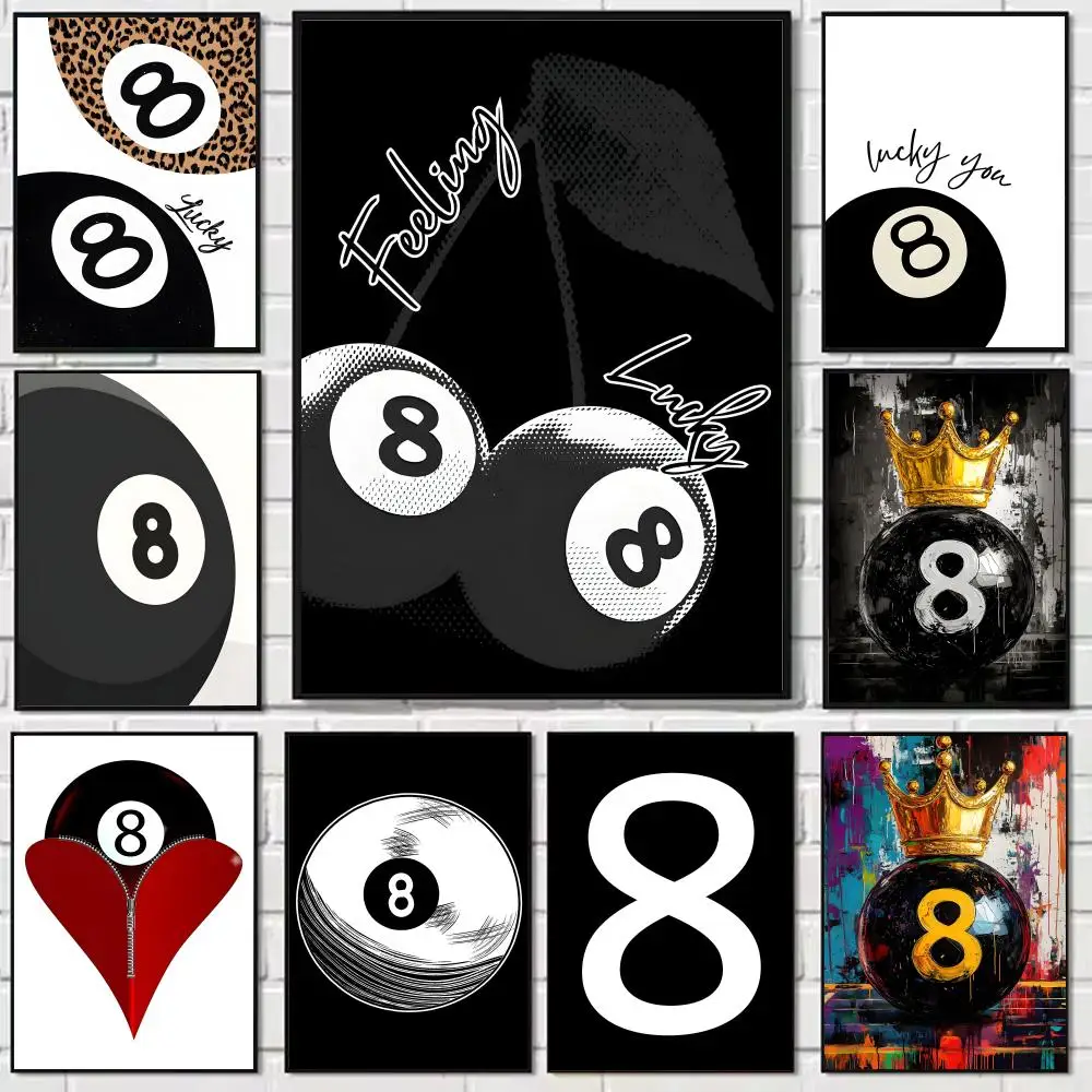 

Fashiopn 8 Ball Billiards Painting Calligraphy Modern Waterproof Wall Art Print For Home Living Room Bedroom Office Decor