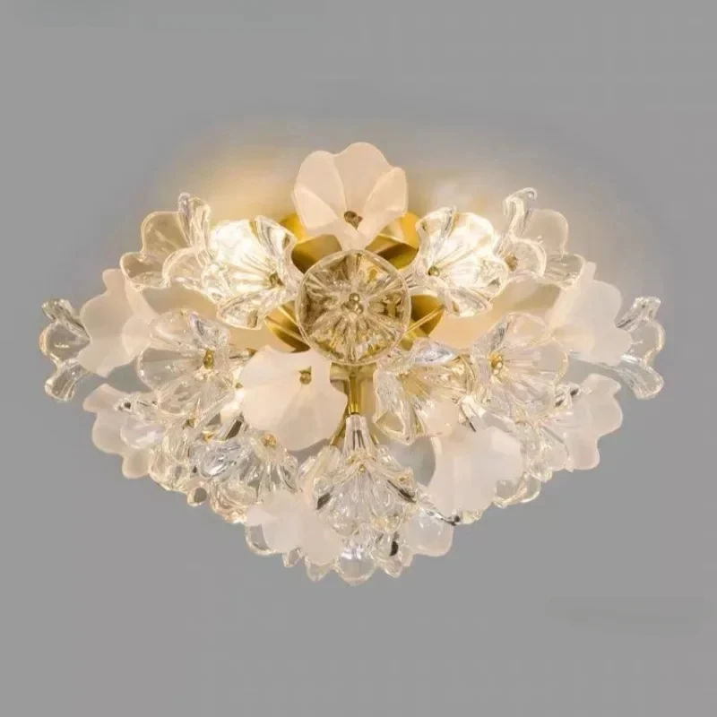 Light Luxury Jasmine Flower Crystal Glass Ceiling Light, Living Room, Dining Room, Bedroom, Foyer, Aisle, Low Floor Light