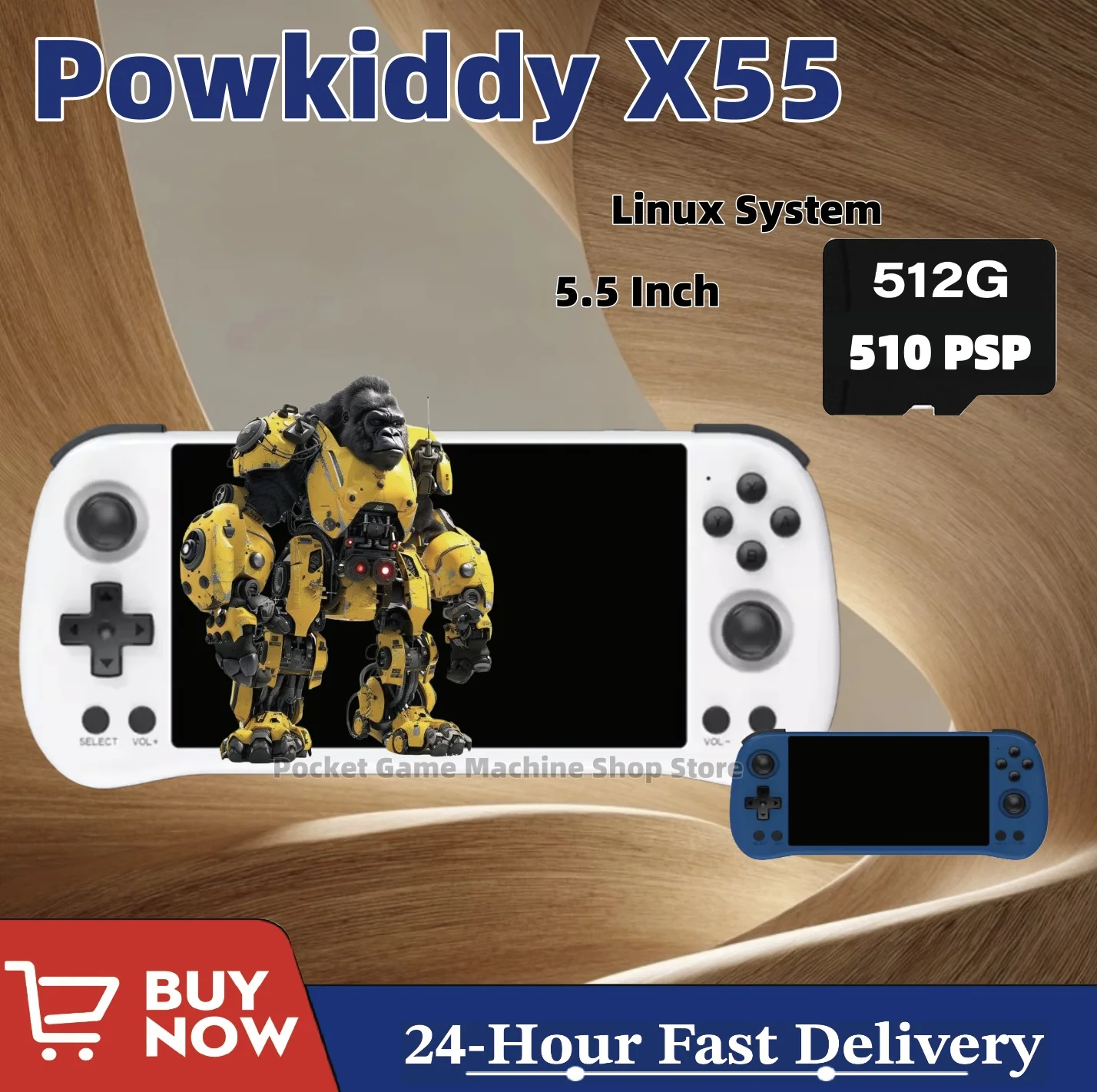 

Портативная игровая консоль POWKIDDY X55, ретро-игровая приставка с 5,5-дюймовым IPS-экраном 1280*720, процессором RK3566, Linux с открытым исходным кодом, 512 ГБ памяти, подарок для любителей PSP.