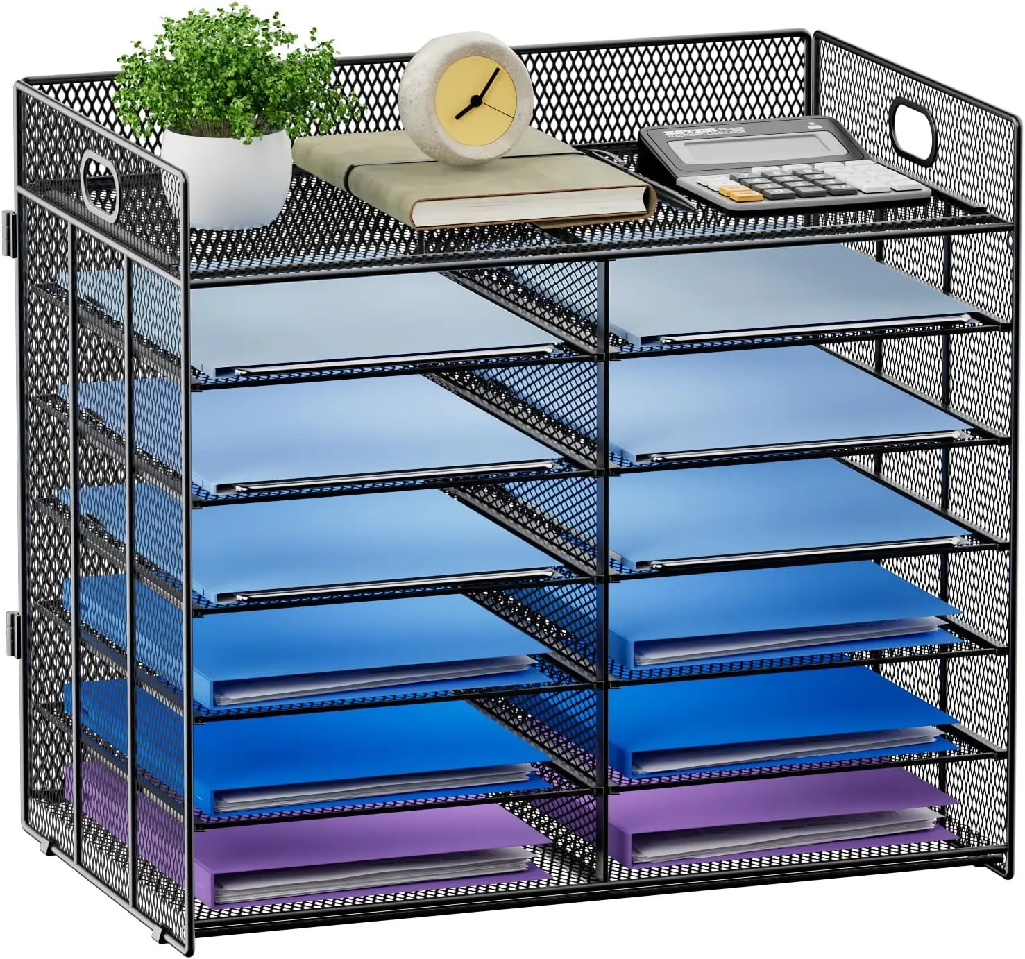 

7 Tier Mesh Desk Organizer with Handle, Mail File Sorter Tray for Office Classroom Home, Black