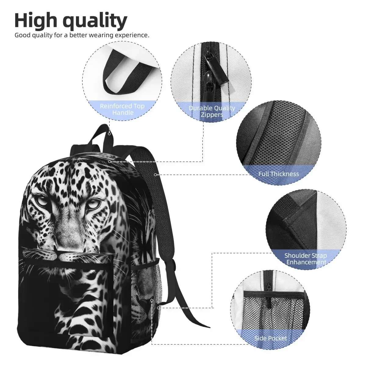 White Leopard Cheetah Realistic Art Backpack Student BookBag Children School Bag Computer Shoulder Bags for Men Women