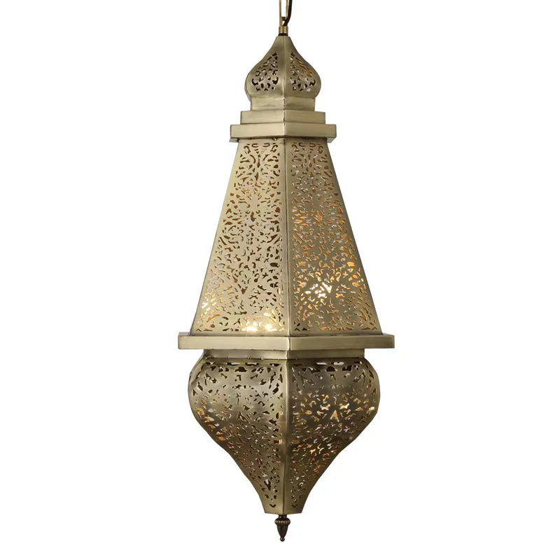 

Bohemian Antique Brass Metal Cutout Pendant Light Moroccan Lantern Lamp For Living Room Cafe Ambient Lighting Fixture 110-265V