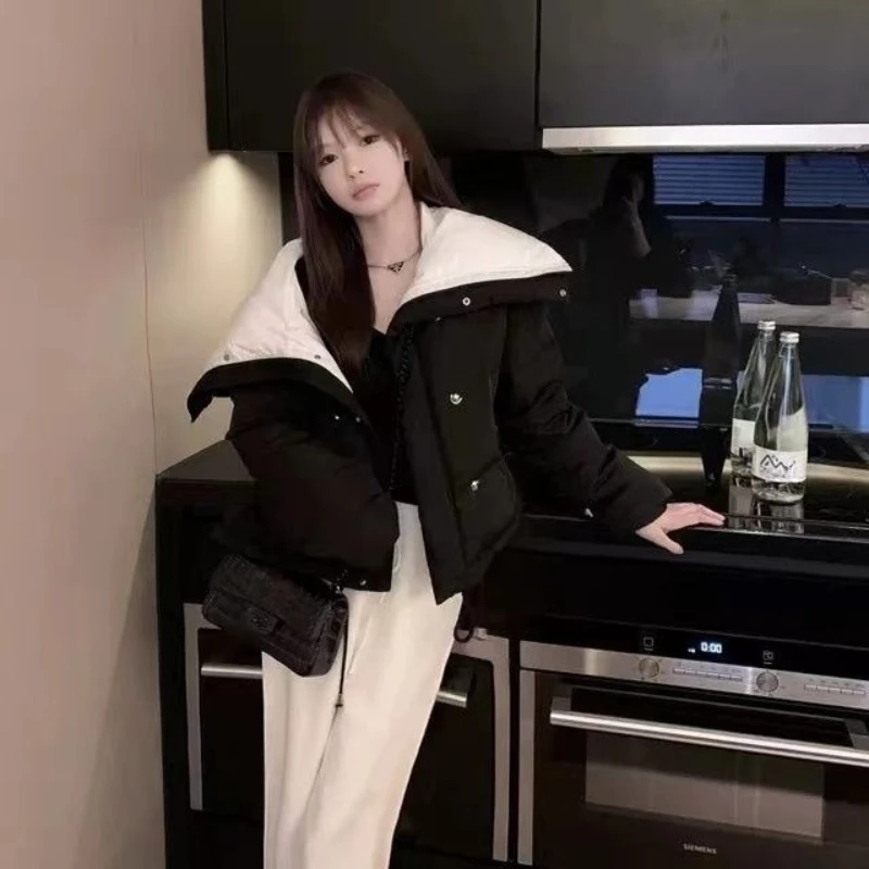 

Стильное свободное пальто-пуховик для женщин, зима 2025, термоизолированная куртка с большим воротником и застежкой-молнией