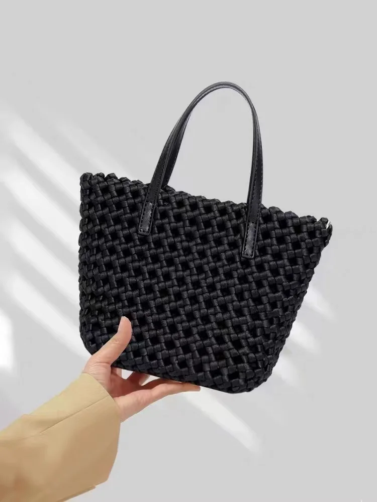 High Quality Hollow Out Woven Handmade Bucket Bag Women\'s Handbag Female Shoulder Messenger Bag Lady Purse Fashion Composite Bag