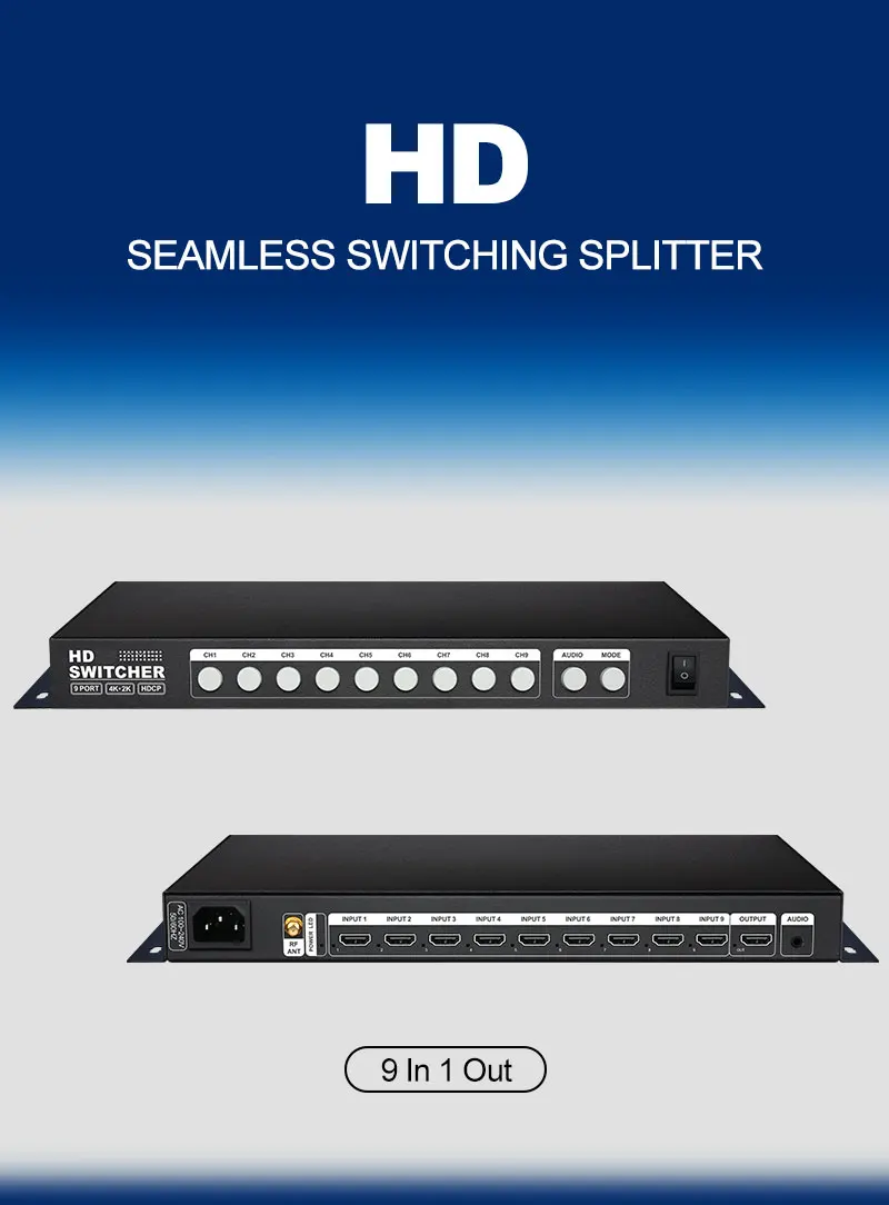 9 Channel HD Multiviewer Seamless Switcher with 4K Support 9 HD Inputs 1 HD Output Audio Control Model AMS-QMV-H9