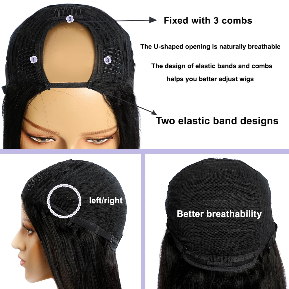 Megeen Body Wave Beginner Friendly U Part Wigs Human Hair Burmese Full Machine Wigs For Women No Sew In No Glue 28 Inch 1B Black