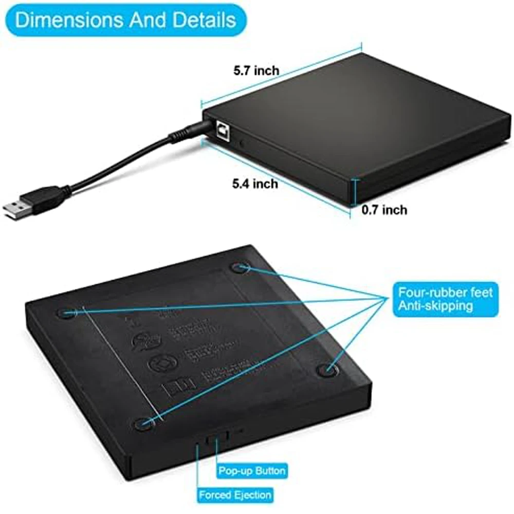 External CD-RW Drive / Writer Player External CD DVD Drive DVD-RW Burner Read USB 2.0 Slim Protable For Laptop Notebook PC