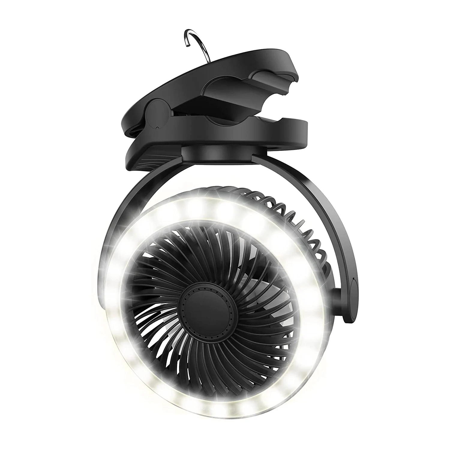 10000MAh Camping Lantern Fan, 4 Speeds Clip on Fan, Battery Operated Fan , Portable Personal Fan , 360° Rotation