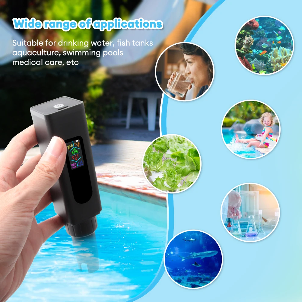 Yieryi 5 in 1 Salinity Meter PH Water Quality Tester Digital EC TDS TEMP Monitor Rechargeable Test for Aquarium Hydroponic Pool