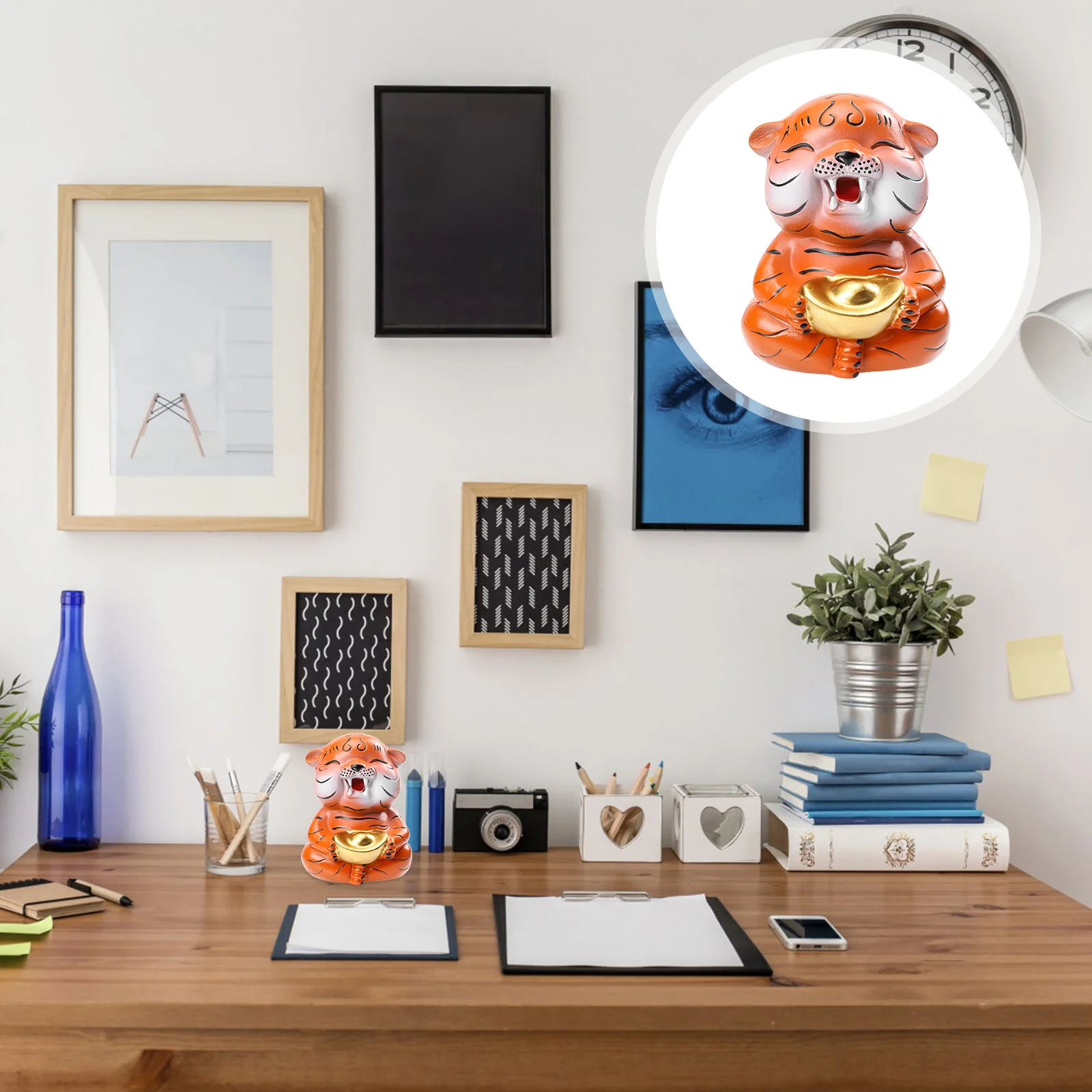 Adorável cofrinho de cerâmica em forma de tigre, banco de moedas funcional para ensino de crianças, economia de dinheiro, acessório decorativo