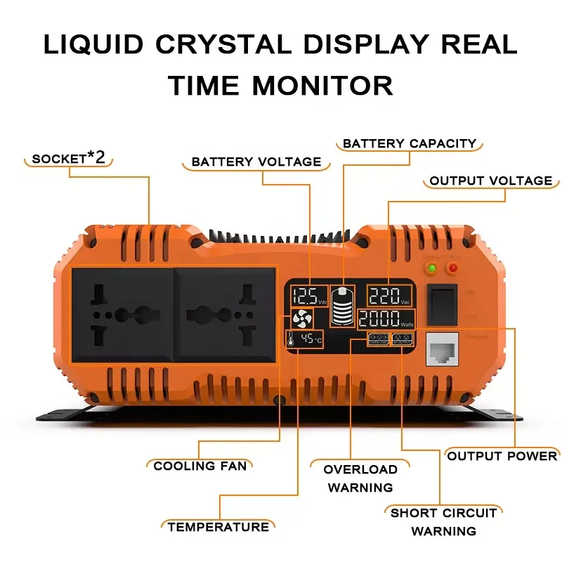 Imagem -04 - Fchao-inversor de Onda Senoidal Pura Conversor de Energia Contínua Display Lcd Controle Remoto para Casa e Trailers 12v a 220v 3000w