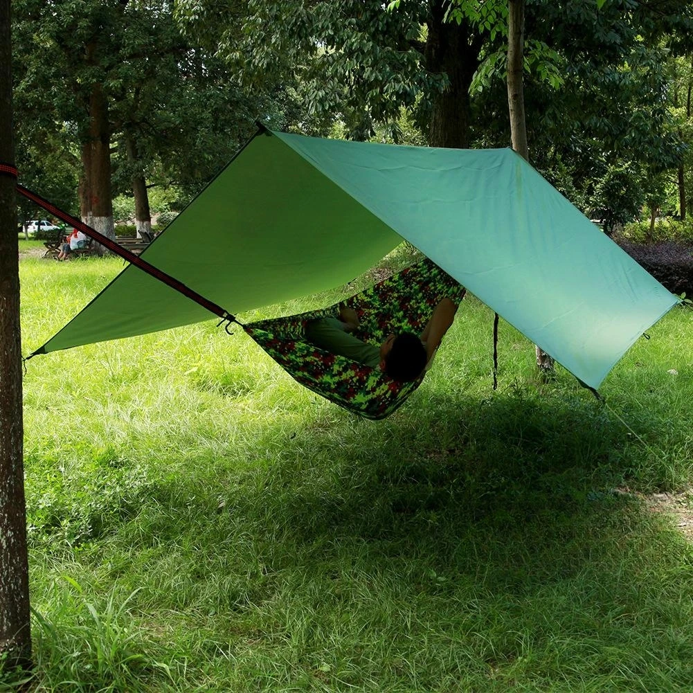 Camping Hammock With 300*300cm Rain Fly Tarp and Mosquito Net Tent Tree Straps Portable 1-2 Nylon Parachute Hammock For Travel