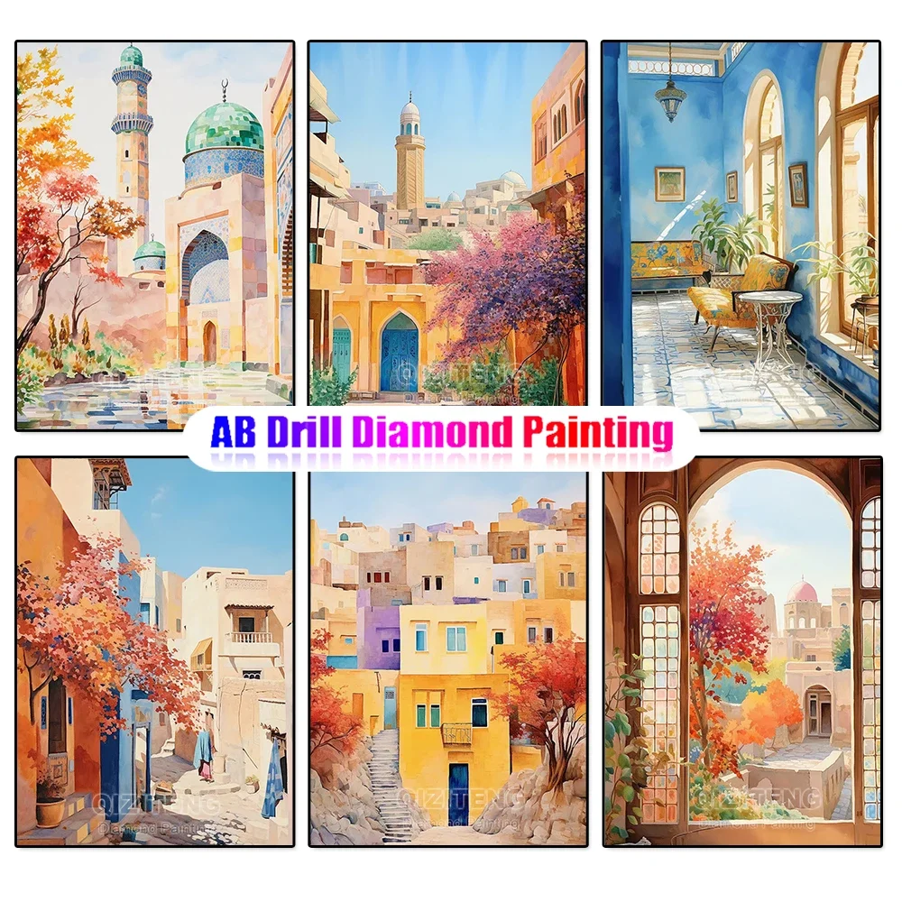 DIY 5D Diamond Painting Diamond Embroidery Kashgar Ancient City Architectural Handwork Gift Mosaic Rhinestone Drawing Home Decor