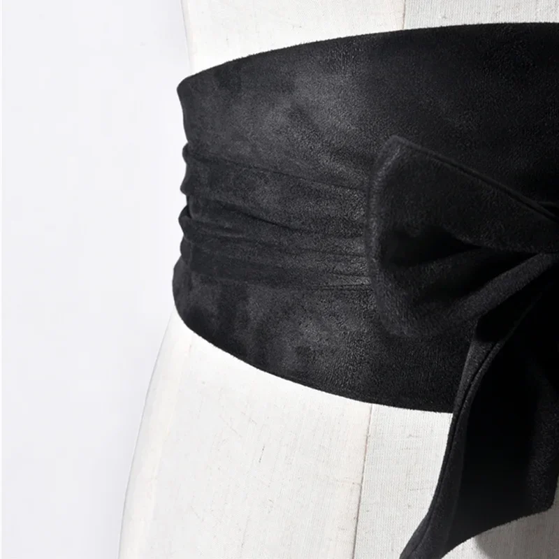 เข็มขัดคาดเอวแฟชั่นสตรีสไตล์เกาหลีหนังนิ่มโบว์โบว์คาดเอวกว้างตกแต่ง