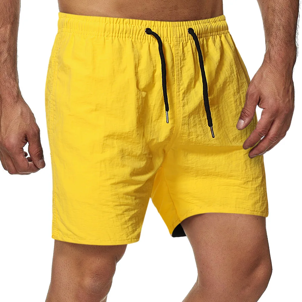 

Solid Color Casual Shorts Men Quick Drying Beach Short Pants Mens Sports Fitness Drawstring Elastic Waist Shorts Man
