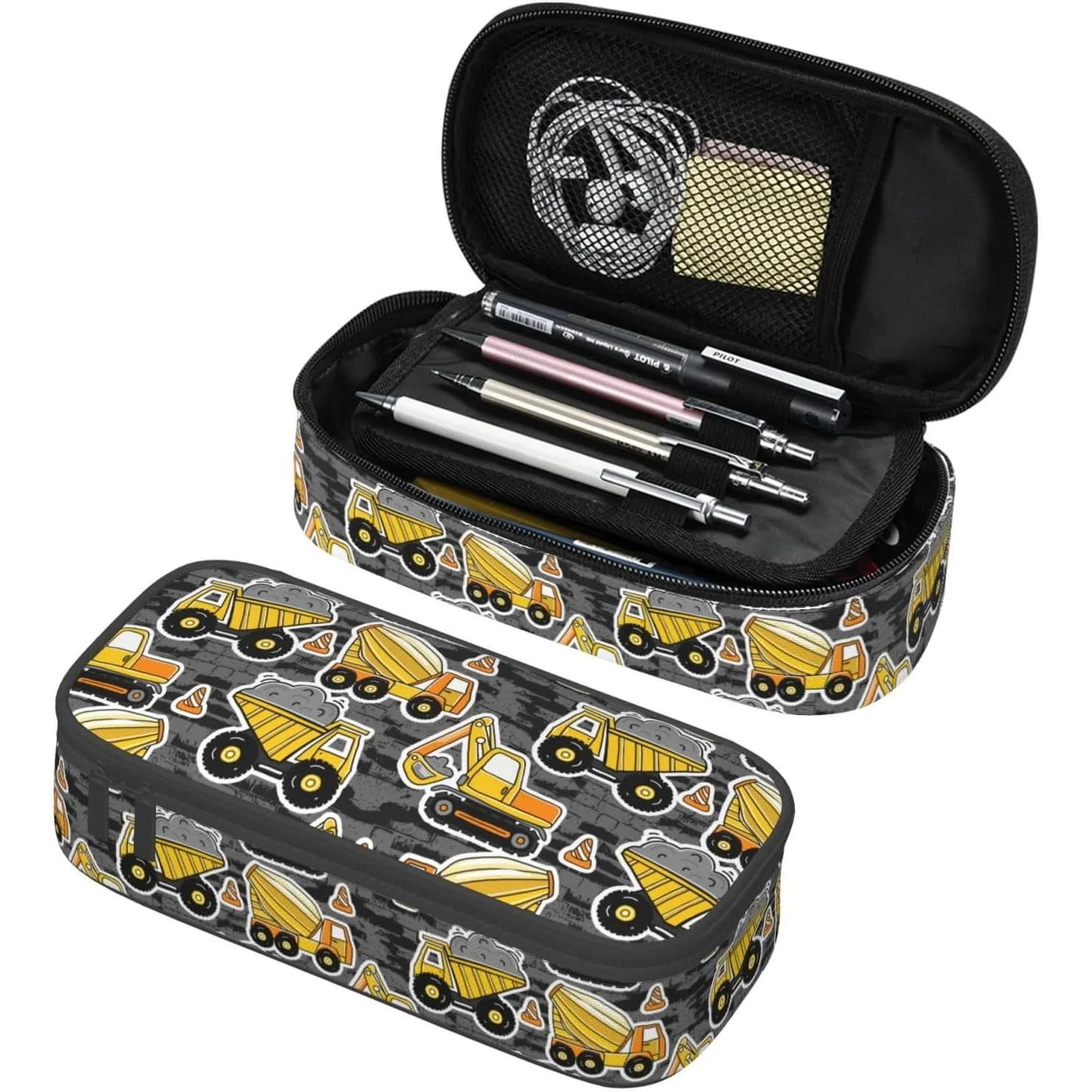 Construction Car Truck Excavator Pencil Case Big Capacity Storage Pencil Pouch Stationery Bags Portable Pen Holder Box Organizer
