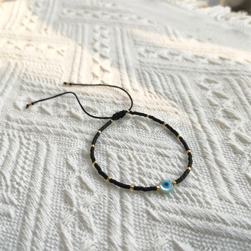 KKBEAD متعدد الألوان الشر سوار بحليات العين الزرقاء قابل للتعديل سلسلة ميوكي الخرز داينتي أساور للنساء ديليكا مطرز شيك بوهو مجوهرات