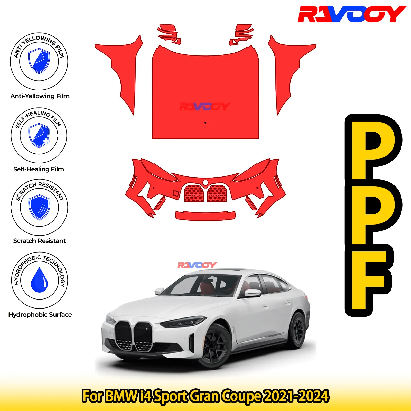 

For BMW i4 Sport Gran Coupe 2021-2024 Glossy Matte Black Precut front PPF Kit Paint Protection Film