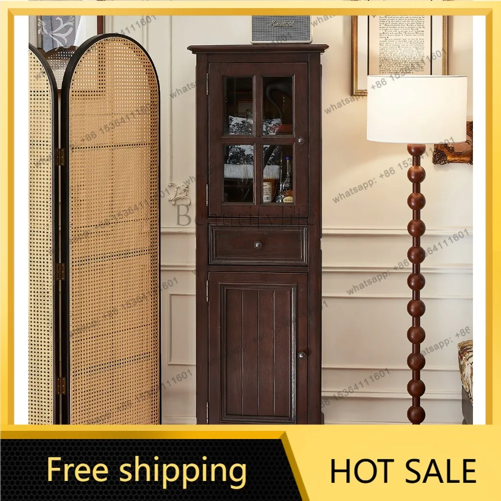 FG American solid wood double door wine cabinet living room, partition with drawer locker