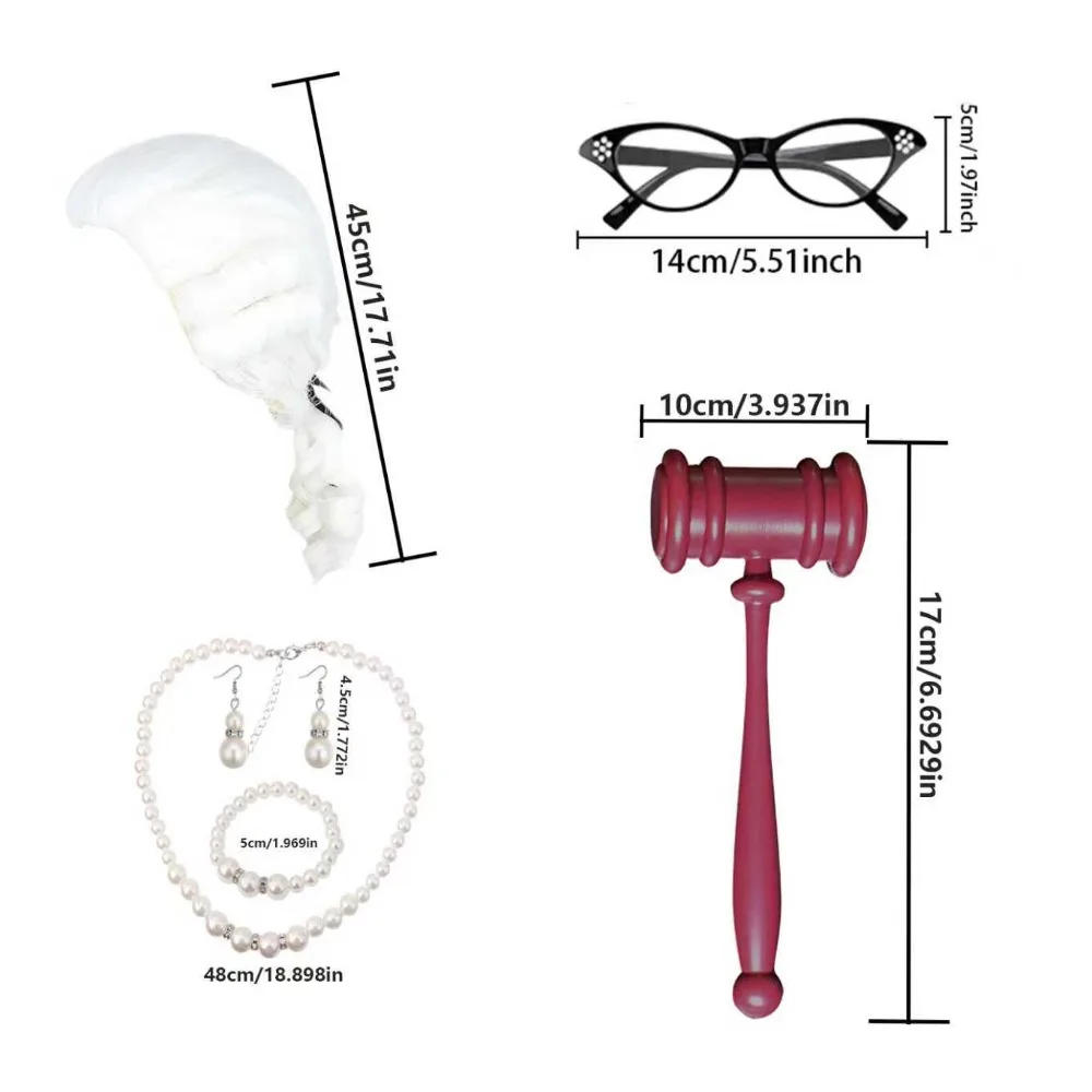 ชุดเครื่องแต่งกายผู้พิพากษา PESENAR สำหรับผู้หญิง - ชุดอุปกรณ์เสริมเครื่องแต่งกายผู้พิพากษา 4 ชิ้น พร้อมปลอกคอปลอม สร้อยคอ ไม้ตีขวาง แว่นตา ต่างหูสีเขียว