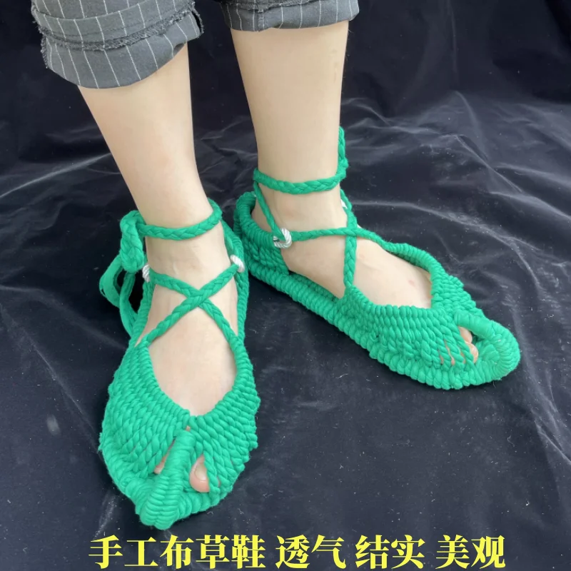 Handmade Knitted Sandals Shoes Personality Featured Summer Flat for Men Women's Open Toe Non-Slip Breathable Special Lace-up