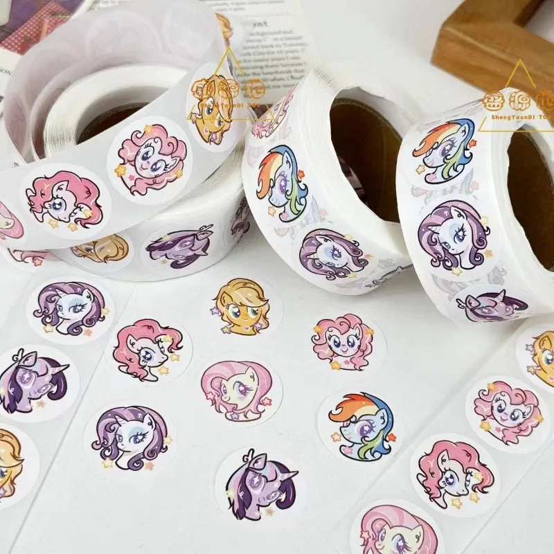 MINISO 500Pcs/set  Anime Cute My Little Pony Stickers Kawaii Round Seal Stickers Rolls Stickers Graffiti Wall Decor Wallpape