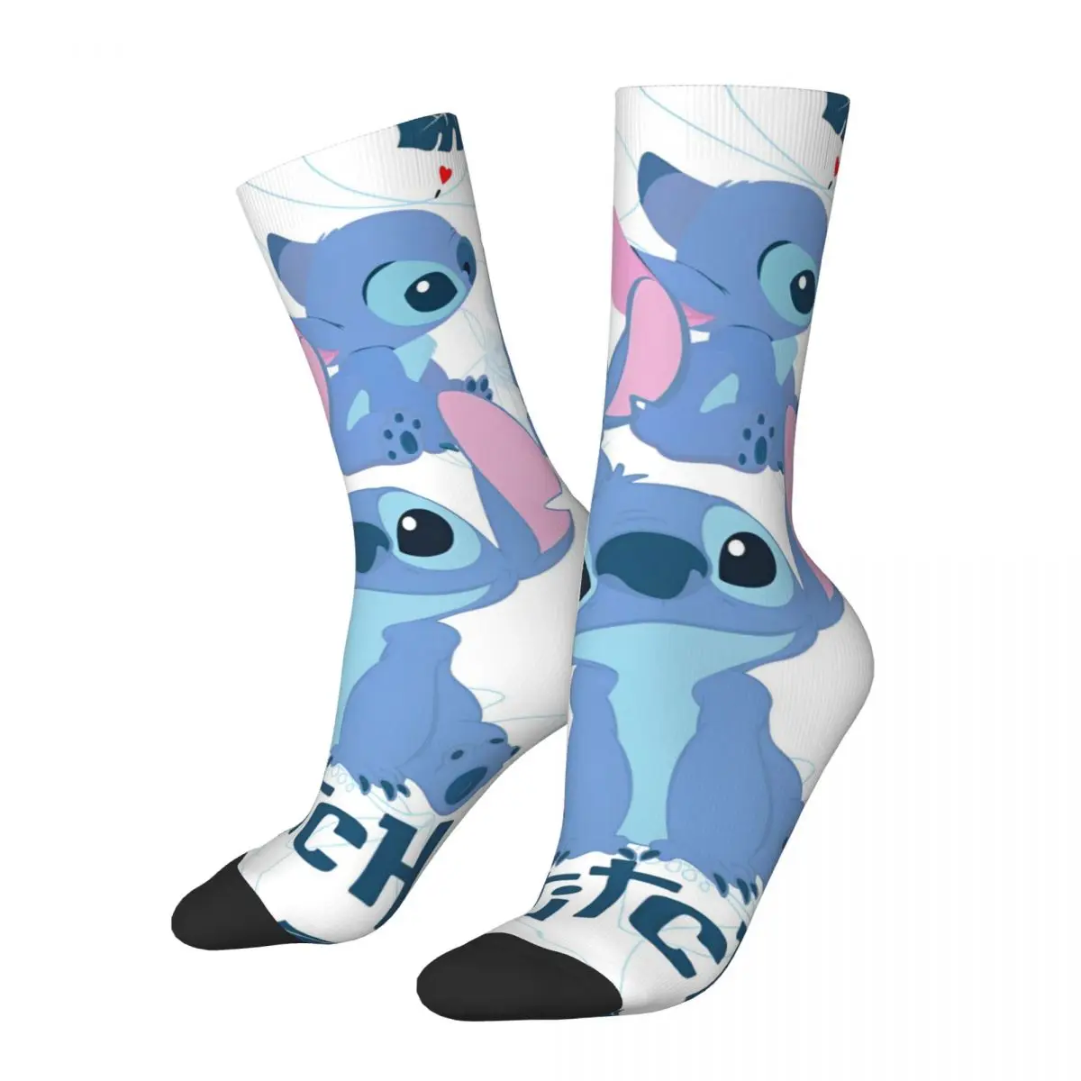 Retro Cute Lilo And Stitch Basketball Socks Polyester Long Socks for Women Men Breathable