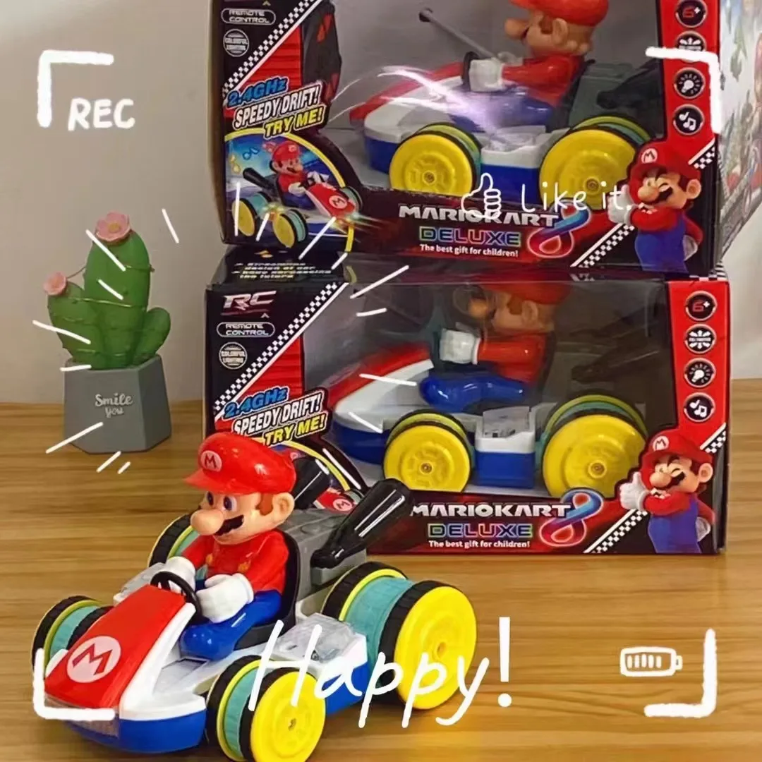 Super Marios Bros Radio-controlled car Yoshi Toad Model figure Movable Dolls Animation Toys with Music Lighting Children's Gift