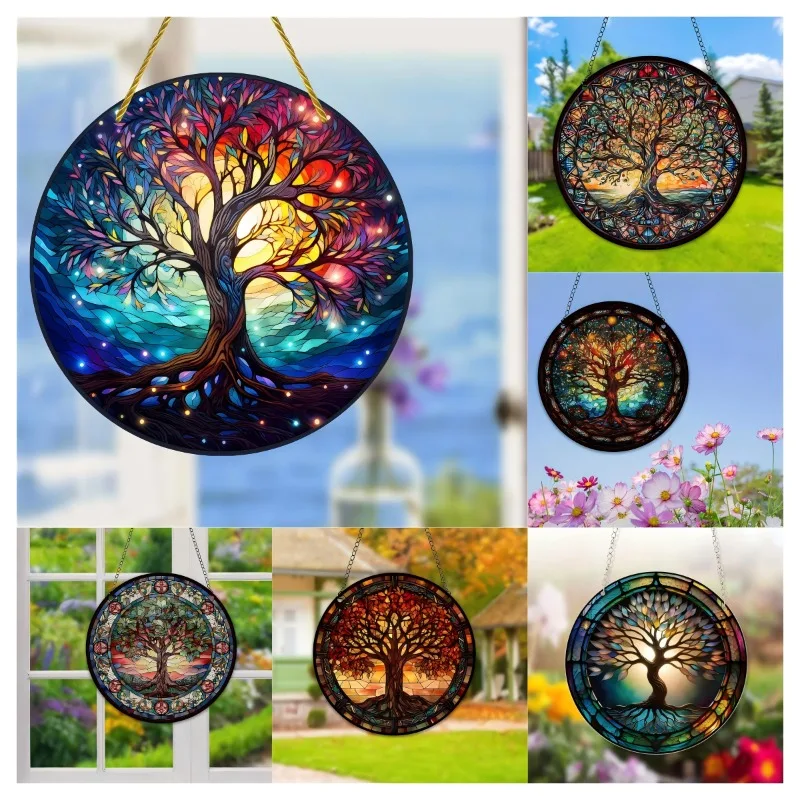 Baum des Lebens-Schild, Sonnenfänger, Wandschild, rund, gefärbtes Acryl, zum Aufhängen, für Zuhause, Raumdekoration, Geschenk für Freunde