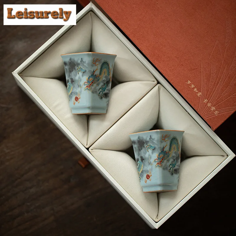

70ml Ru Kiln Auspicious Dragon Teacup Traditional Tea Bowl Tea Cup Set Tea-tasting Smelling Cup Chazhan Master Cups Tea Ceremony