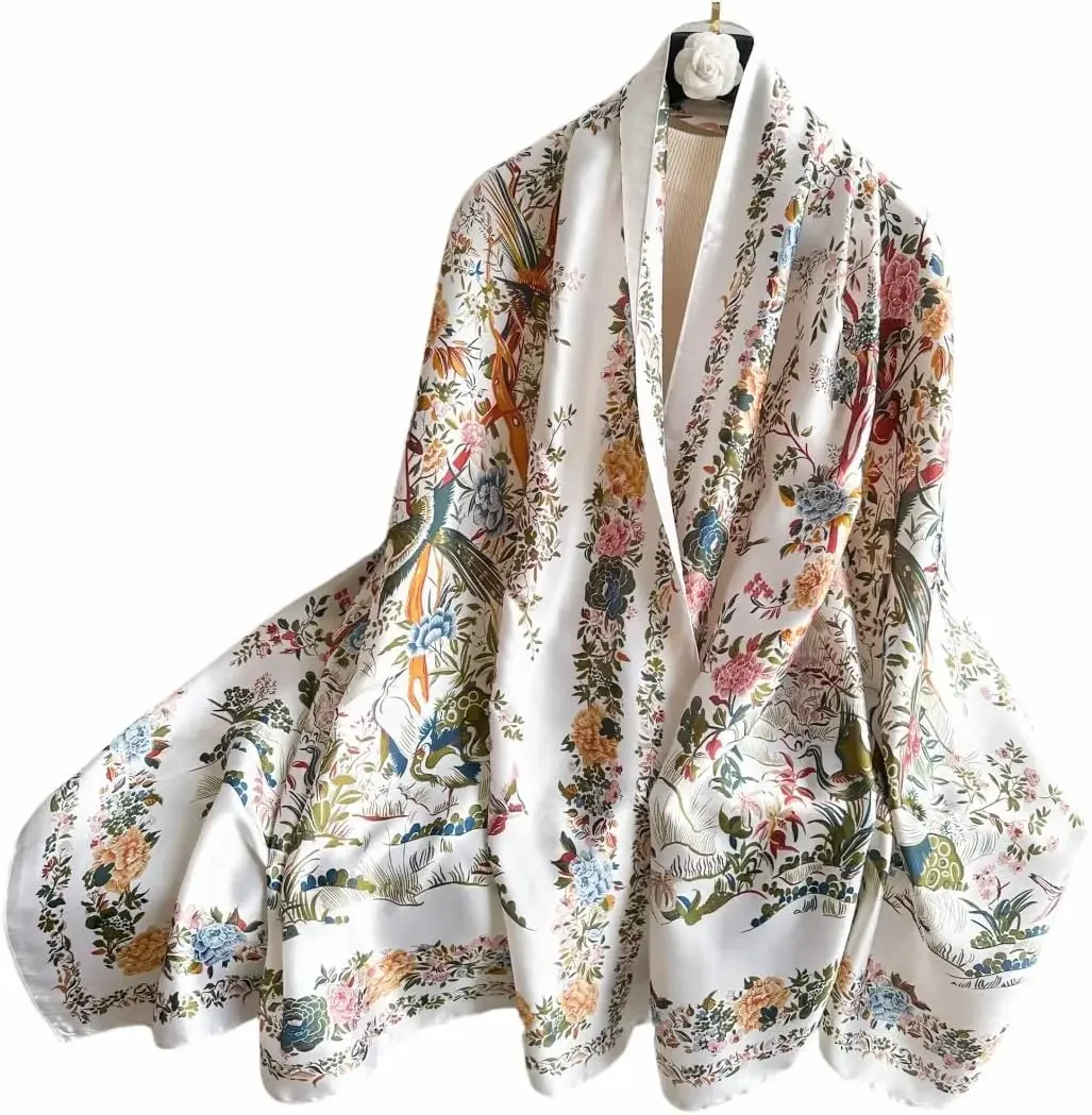 

Elegant Silk Scarf Shawl for Women Lightweight Floral Satin Scarf Trendy Silky Scarves Headscarf Neck Shawls Wraps