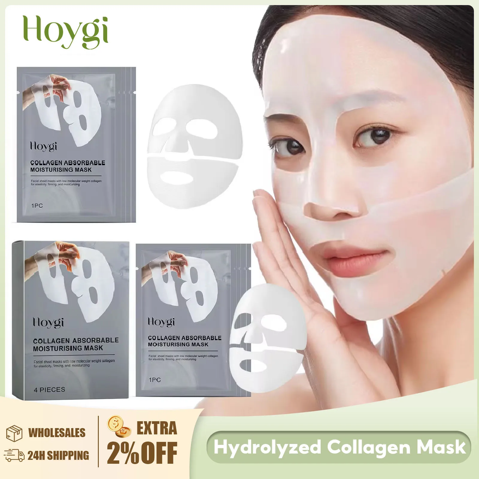 Collagen Face Mask Hydrating Shrinking Pores Fade Fine Lines Moisturizing Refreshing Hyaluronic Acid Sheet Mask Korean Skin Care