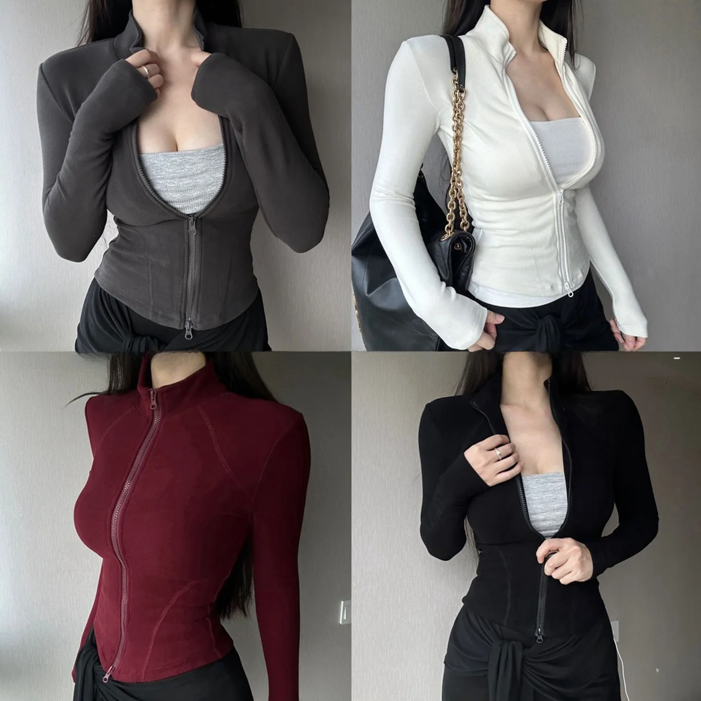 

Ele Yoga Wear, женская облегающая двойная молния на подкладке, теплая спортивная верхняя одежда для утреннего бега, тренировочный топ Fitn Long Sve