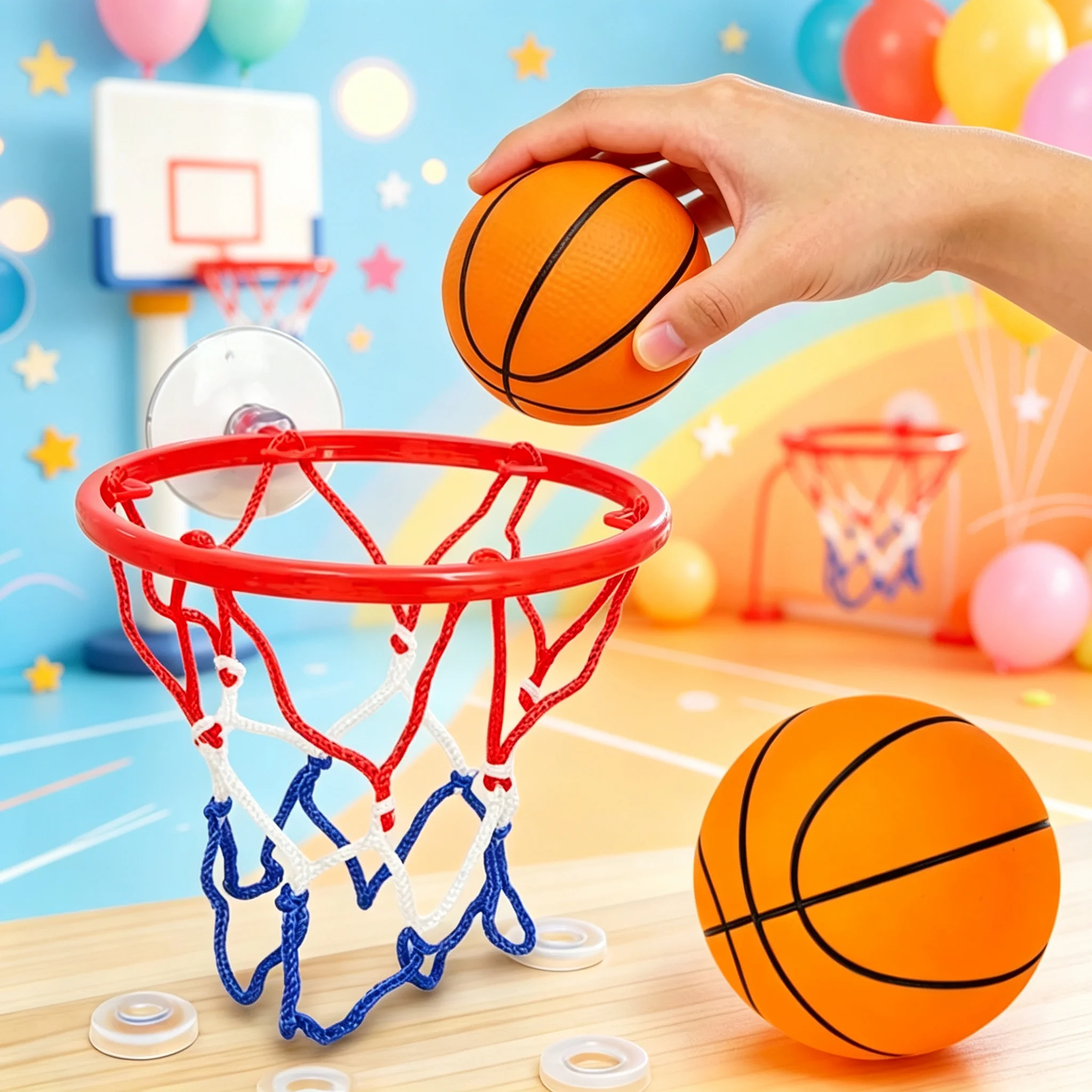 Mini Solid Rubber Elastic Ball Small Basketball Set Wrist Coordination Training Indoor Shooting Table Game Fun Toy