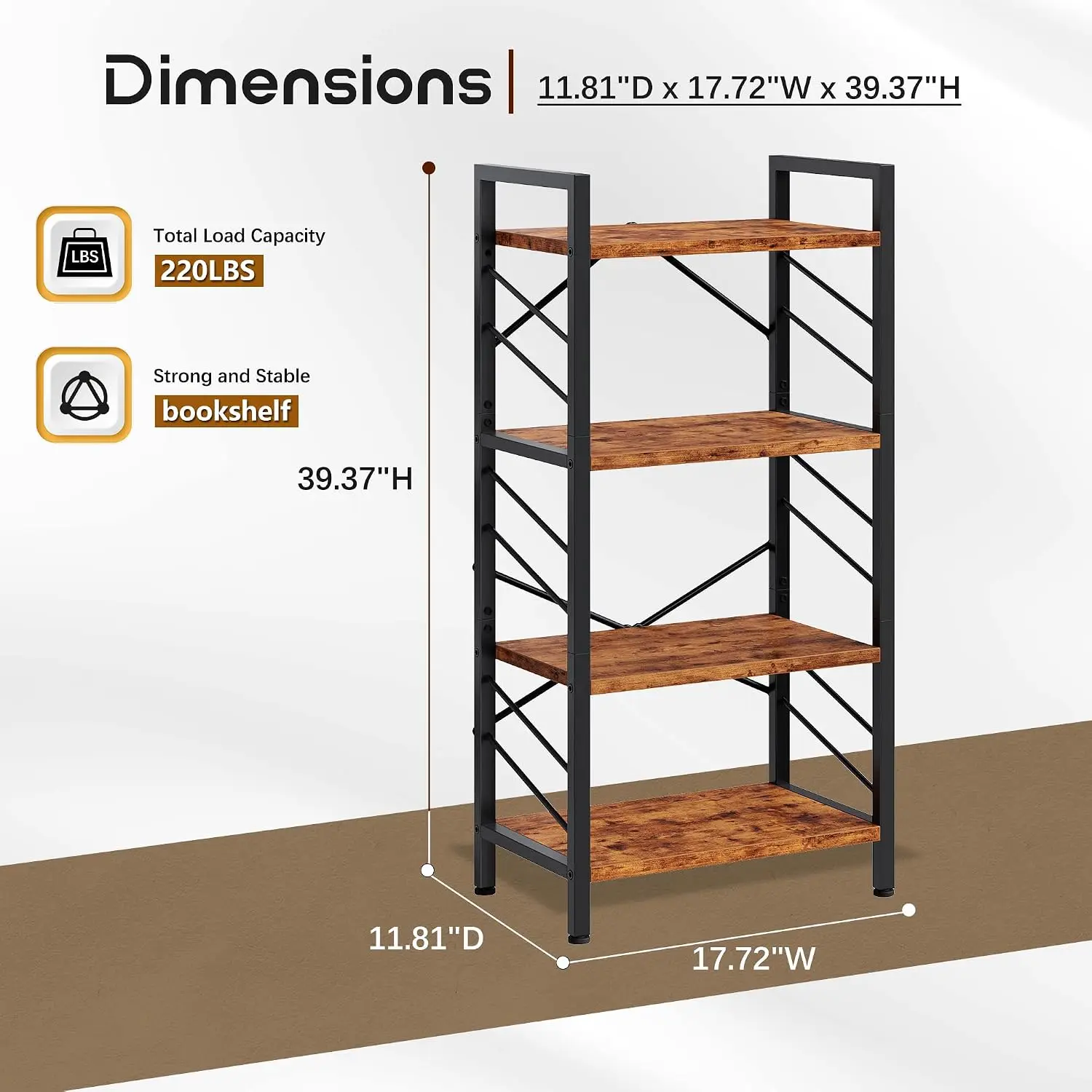 4-Tier Small Bookshelf 39.37