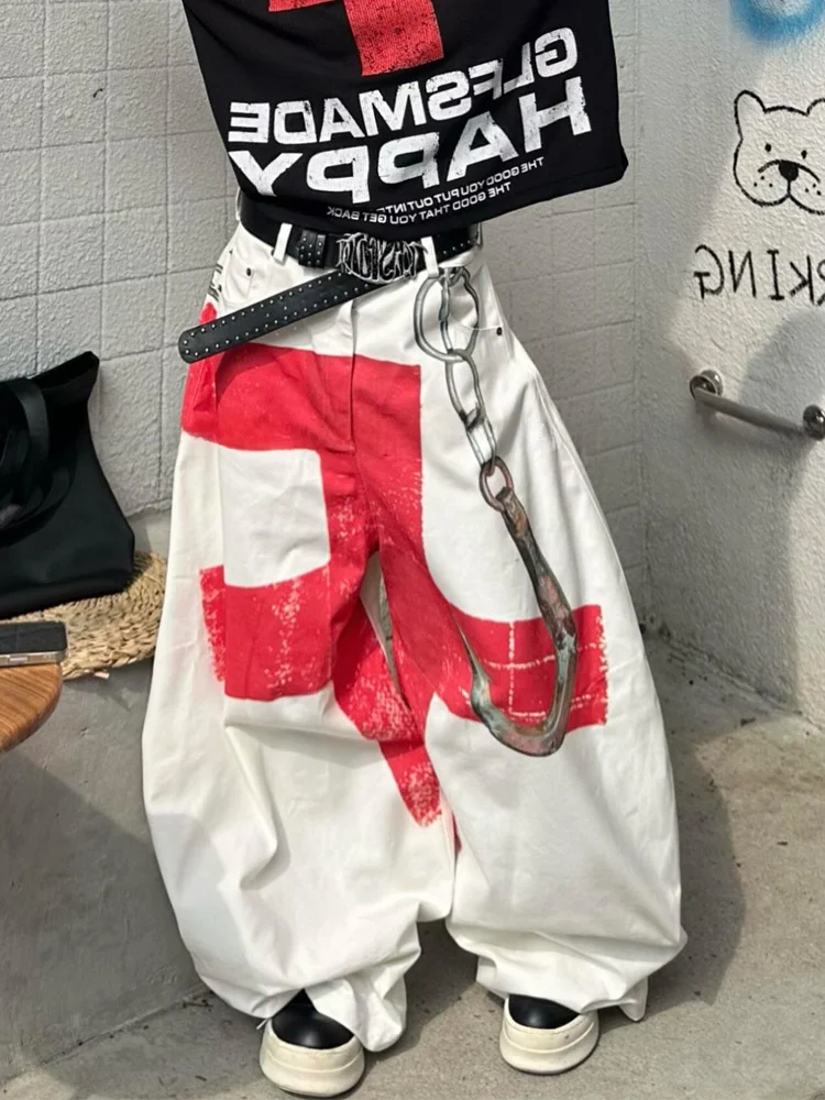 

Американские широкие джинсы в стиле ретро с пикантными вставками и декоративными элементами, женские, повседневные, с высокой талией, длиной в пол