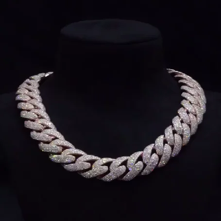 Hiphop Cuban Necklace 20mm 925 Sterling Silver Iced Out Buss Down 4rows Miami Moissanite Cuban Chain