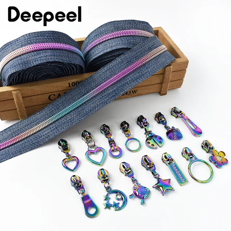 1/2/3/5M deepeel 5# Nylon Cipzár Colorado zippers Sliders Zsák kabát Öltözés zips Magnószalag tekercs reapirt készlet DIY Összevarrás kiegészítők