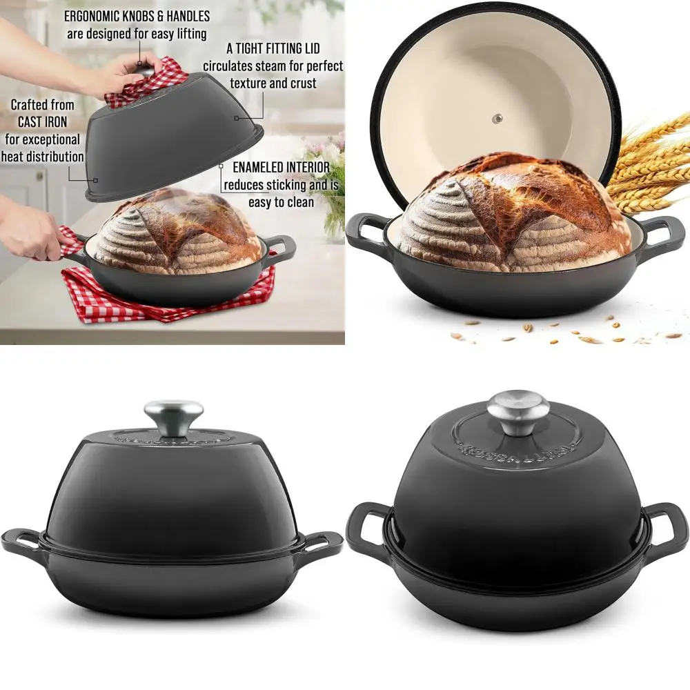 

Enameled Cast Iron Sourdough Bread Oven - Non-Stick, 6QT Round with Lid, Perfect Baking, Oyster Grey Finish