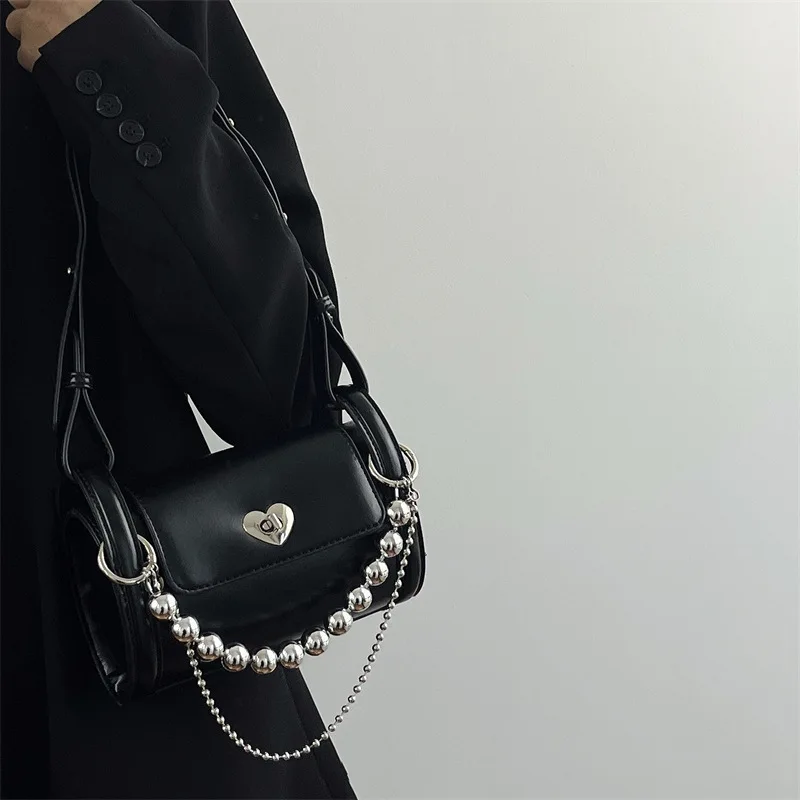 Hot Girl Black Cylinder Underarm Bags Ladies Flap Chain Shoulder Bags Fashion Female PU Leather Crossbody Bags Women\'s Handbags