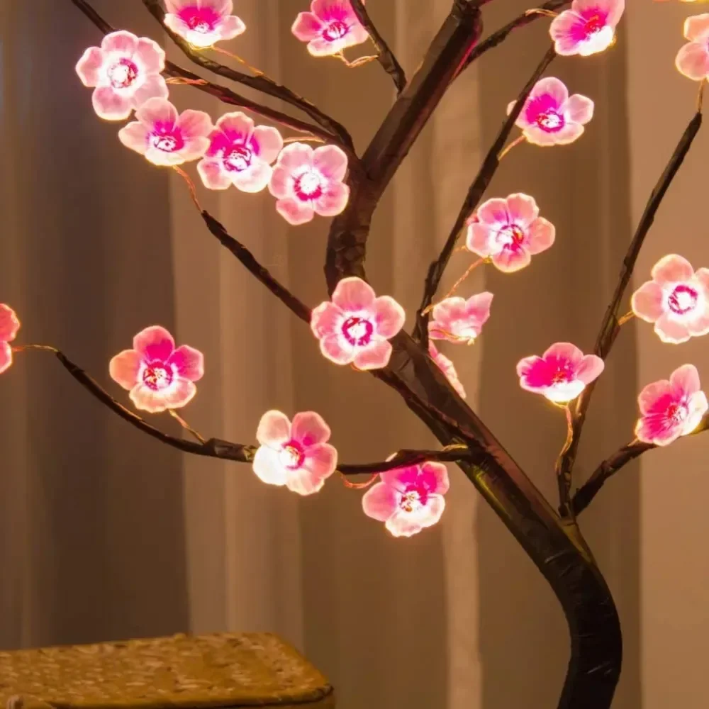 Home Decoration USB/Battery Powered Touch Switch Warm White Artificial Bonsai Cherry Blossom Desktop Tree LED Lamp  Night Lamp